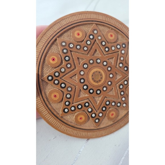 Decorative Handcrafted Carved Wooden Box w/ Inlaid Beads & Wood‎ Gorgeous! - Picture 7 of 10